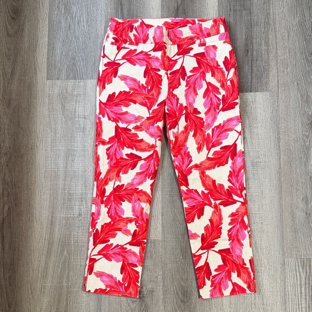 Chico's Red and Pink Leaf Print Pants